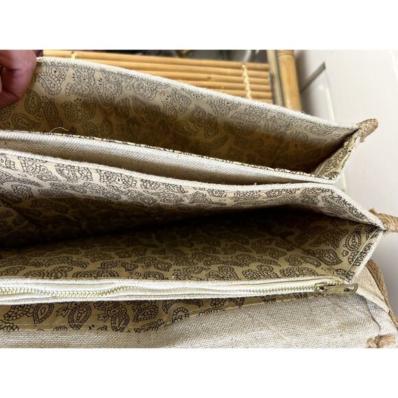 Clutch/Summer Handbag-Bamboo Handle Lgt.Tan/Navy B. - Picture 3 of 10